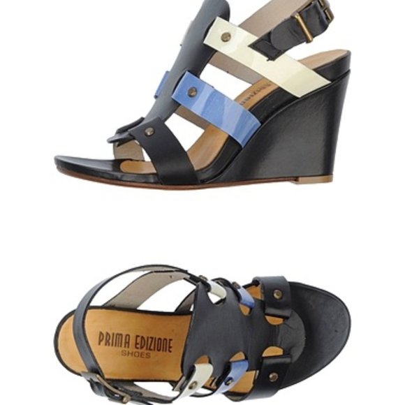 PRIMA EDIZIONE All Leather Strappy Wedge Sandal Made in Italy Size 9 40EU NEW - Picture 1 of 6